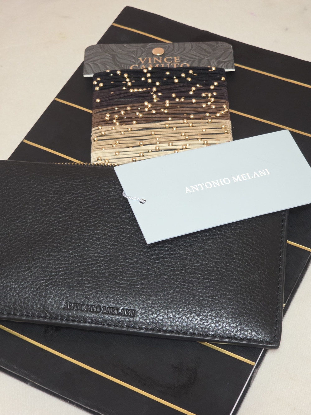 ANTONIO MELANI Black Pebbled Leather Wallet FREE GIFT